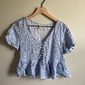 A blue button up floral shirt, Size XS